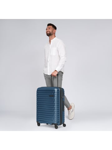 Pactastic Collection 04 THE MEDIUM + 4 Rollen Trolley M 66 cm mit Dehnfalte in navy blue-metallic