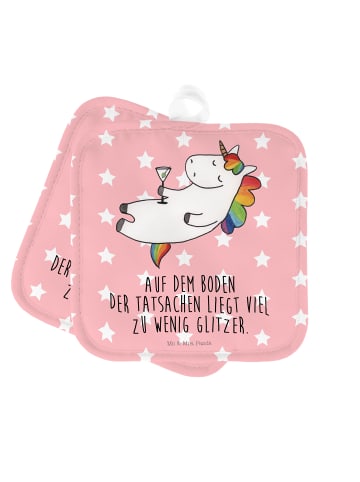 Mr. & Mrs. Panda 2er Set Topflappen Einhorn Blümchentail mit Spruch in Rot Pastell
