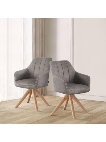 DUBI Möbel 2er-Set: Drehstuhl THOMAS-ELLY in Wildleder-Grau - (B)57 x (H)85 x  (T)62 cm