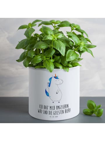 Mr. & Mrs. Panda Pflanzgefäß Einhorn Mann mit Spruch in Weiß