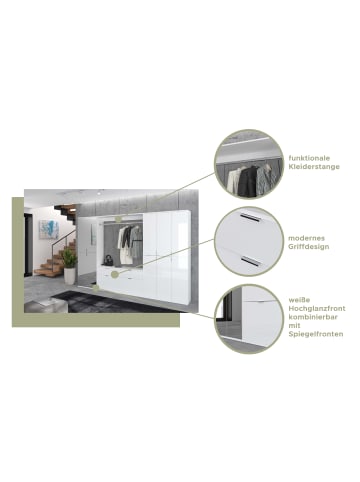 Inn.Furn Garderobenschrank weiß Hochglanz 122 cm, Schuhschrank mit Spiegel
