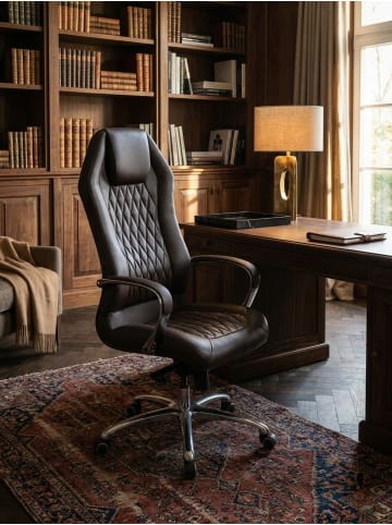 KADIMA DESIGN Bürostuhl MONTEREY Echt-Leder Schreibtischstuhl 120KG in Braun