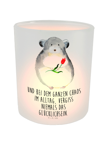 Mr. & Mrs. Panda Windlicht Chinchilla Blume mit Spruch in Transparent