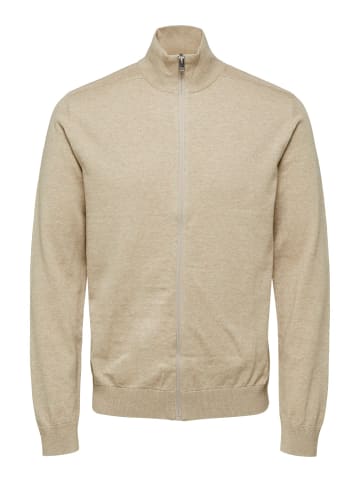 SELECTED HOMME Sweatjacke SLHBERG FULL ZIP CARDIGAN in Beige