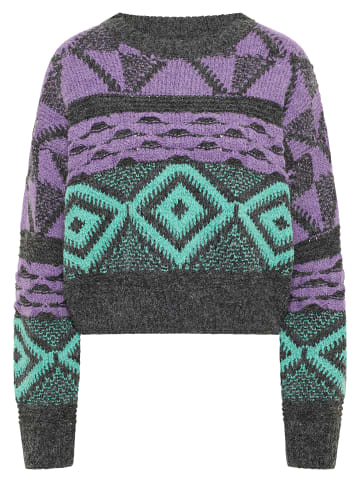IZIA Damen Strick Pullover in Dunkelgrau Mehrfarbig
