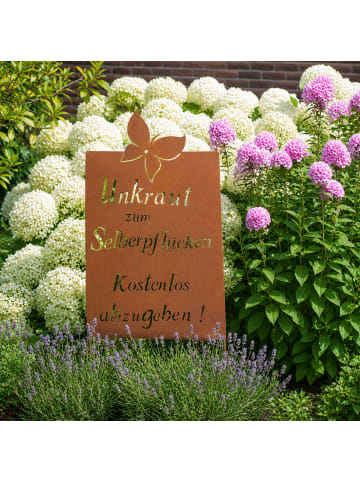 UNUS Gartenschild Rost Unkraut Spruch in Braun
