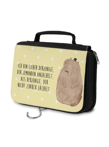 Mr. & Mrs. Panda Kulturtasche Murmeltier mit Spruch in Gelb Pastell