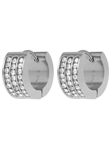 Adeliás Damen Ohrringe – Klappcreole aus Edelstahl mit Strass Steinchen in silber