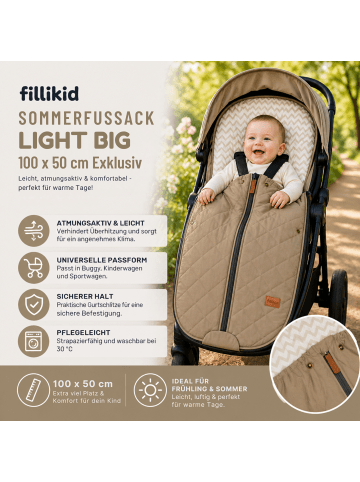 fillikid Sommerfußsack Light Big 100x50 cm Exklusiv in Taupe