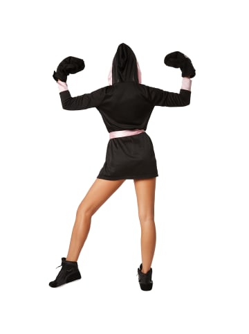 tectake Boxerkostüm mit Short, Top, Mantel mit Kapuze, Gürtel und Boxhandschuhen, schw