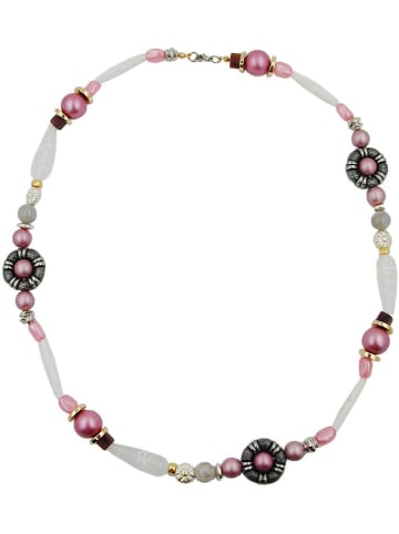 Gallay Kette rosa-weiß-altsilber-gold 60 cm lang in rosa