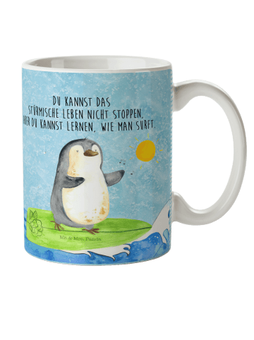 Mr. & Mrs. Panda Kindertasse Pinguin Surfer mit Spruch in Eisblau