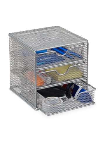 relaxdays Schreibtischorganizer in Silber - (B)16 x (H)17 x (T)17 cm