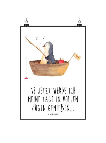 Mr. & Mrs. Panda Poster Pinguin Angelboot mit Spruch in Weiß
