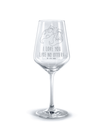 Mr. & Mrs. Panda Rotwein Glas Otter Hände halten mit Spruch in Transparent
