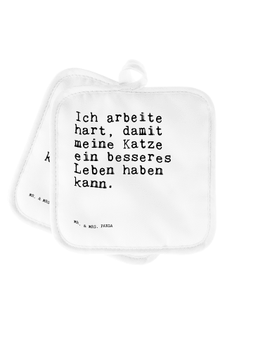 Mr. & Mrs. Panda 2er Set Topflappen Ich arbeite hart, damit... m... in Weiß