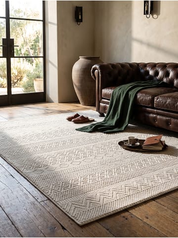 KADIMA DESIGN KASOS Kurzflorteppich Creme 200x290 Streifen Polyester Waschbar in Creme