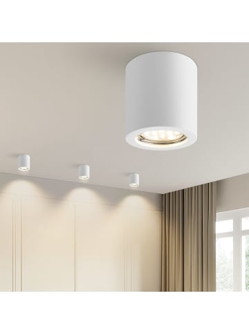 ZMH Deckenleuchte in weiß 1-flammige GU10 rund Aufbauspot aus Gips