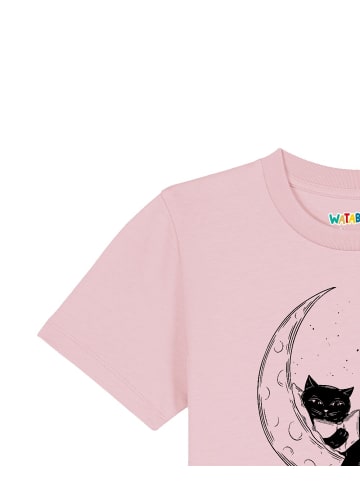wat? Apparel T-Shirt Katze auf dem Mond in Rosa