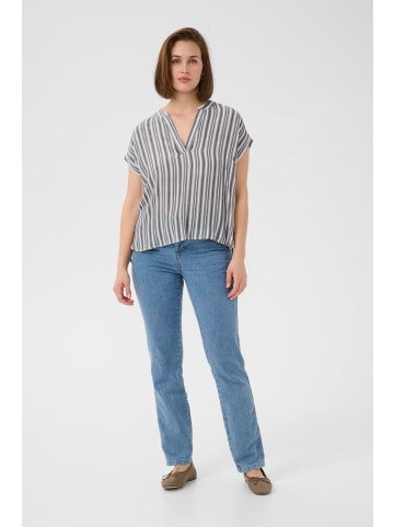 Kaffe Kurzarm-Bluse KAanja Regular fit in Black/Chalk Stripe