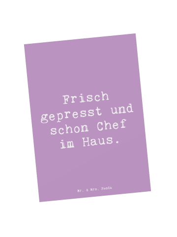 Mr. & Mrs. Panda Postkarte Spruch Baby Chef mit Spruch in Lavendeltraum