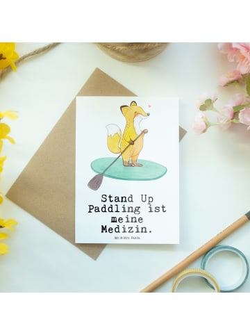 Mr. & Mrs. Panda neujahrskarte Fuchs Stand Up Paddling mit Spruch in Weiß