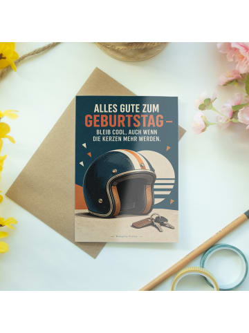 Mr. & Mrs. Panda Glückwunschkarte Motorradhelm stilvoll Design m... in Weiß