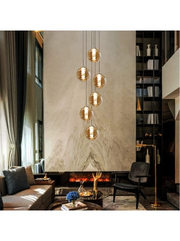 ZMH Pendelleuchte 6-flammige G9 in bernstein Glas und Kristall L31cm x H175cm