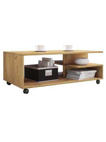 VCM  Holz Sofatisch Couchtisch Rollen rollbar Stango XL in Honig-Eiche