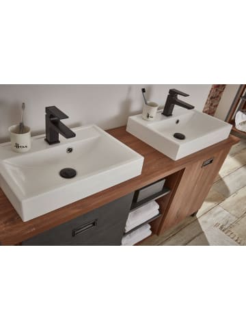 Furn.Design Badmöbel-Set 5-teilig Eiche, Matera grau, Doppelwaschtisch inkl. 2 x Waschbecken