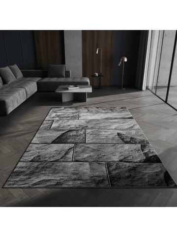 KADIMA DESIGN Teppich Kurzflor Waschbar Steine DRAU Strapazierfähig OEKO-TEX