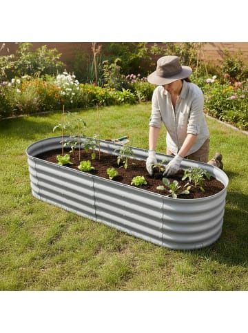 relaxdays Hochbeet in Hellgrau - (B)200 x (H)45 x (T)60 cm