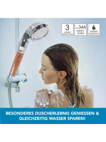 EASYmaxx Duschkopf Spa 3in1 8cm transparent/chrom mit Mineralkugeln  Silber