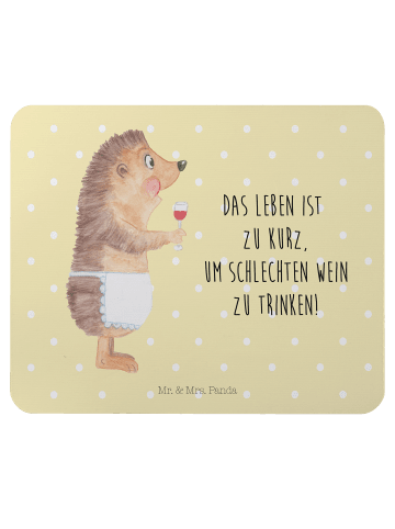 Mr. & Mrs. Panda Mauspad Igel Wein mit Spruch in Gelb Pastell