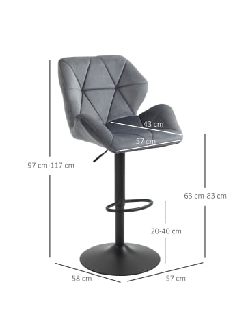 HOMCOM Barhocker-58L x 57B x 97-117H cm-Grau