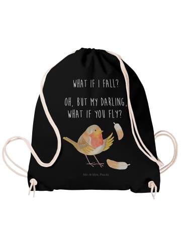 Mr. & Mrs. Panda Beutel Rotkehlchen Federn mit Spruch in Schwarz