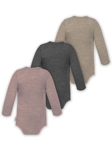 Normani Outdoor Sports 3er Pack Baby Merino Langarm Wickelbody in Beige/Anthrazit/Rosa