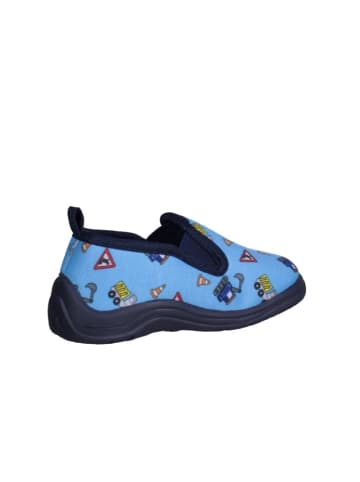 Playshoes Hausschuh Allover Baustelle in Blau