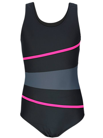 Aquarti Mädchen Badeanzug mit Ringerrücken in graphit