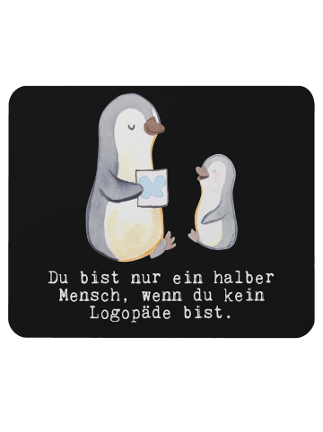 Mr. & Mrs. Panda Mauspad Logopäde Herz mit Spruch in Schwarz