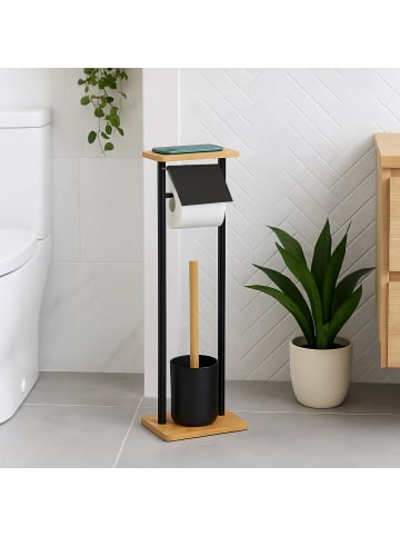 relaxdays WC-Garnitur in Schwarz/ Natur - (B)20 x (H)73,5 x (T)20 cm