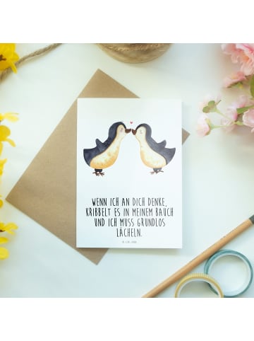 Mr. & Mrs. Panda doppelkarte Pinguine Kuss mit Spruch in Weiß