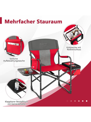 COSTWAY Campingstuhl mit Seitentisch in Rot