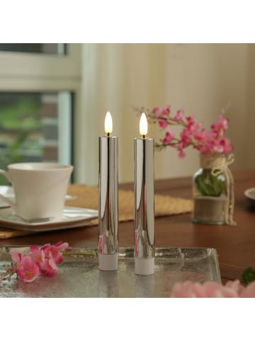 MARELIDA 2x LED Stabkerzen Tafelkerzen H: 17cm in silber glänzend