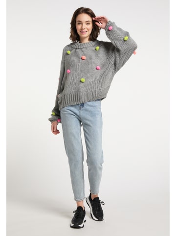 myMo Damen Strickpullover in Grau Mehrfarbig
