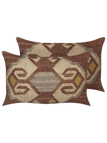 Beliani 2er-Set Dekokissen URPAD in Bunt/Rot/Beige