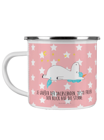 Mr. & Mrs. Panda Camping Emaille Tasse Einhorn Sternenhimmel mit... in Rot Pastell