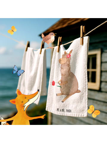 Mr. & Mrs. Panda Handtuch Klein Alpaka Blume ohne Spruch in Weiß