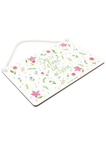 Mr. & Mrs. Panda Schild Blumen Leben mit Spruch in Bunt