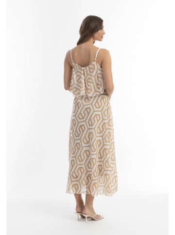 faina Damen Maxikleid in Beige Weiss